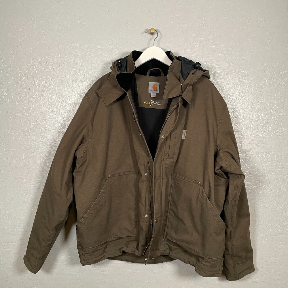 Carhartt Men 2XL Brown Full Swing Relaxed Fit Ripstop Insulated Jacket Hooded